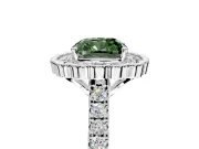 Milgrain Floral Halo Engagement Ring Setting for Fancy Green Cushion Cut Center with Pave Band and Prong Head in Sterling Silver