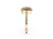 Halo Engagement Ring Setting for Fancy Blue Radiant Cut Center with Inner Milgrain Border and Prong Head in Yellow Gold