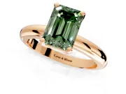 Solitaire Engagement Ring Setting for Fancy Green Emerald Cut Center with Wire Band and Prong Head in Rose Gold