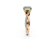 Crossover Engagement Ring Setting for Fancy Green Asscher Cut Center with Pave and Plain Strands and Prong Head in Rose Gold