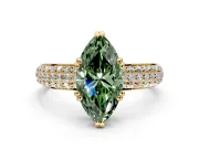 Solitaire Engagement Ring Setting for Fancy Green Marquise Center with Multi-Row Pave Accents and Basket Head in Yellow Gold