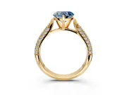 Solitaire Engagement Ring Setting for Fancy Blue Heart-Shaped Center with Multi-Row Accents and Prong Head in Yellow Gold