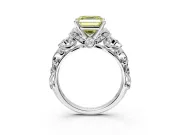 Solitaire Engagement Ring Setting for Fancy Yellow Asscher Cut Center with Filigree Band and Prong Head in White Gold