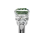 Cluster Engagement Ring Setting for Fancy Green Princess Cut Center with Round Cut Accent Frame and Prong Head in Platinum