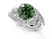 Halo Engagement Ring Setting for Fancy Green Round Cut Center with Marquise and Pave Bypass Band and Prong Head in Platinum