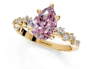 Solitaire Engagement Ring Setting for Fancy Pink Pear-Shaped Center with Trailing Leaf Accent Band and Prong Head in Yellow Gold