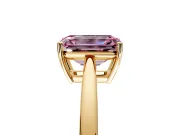 Solitaire Engagement Ring Setting for Fancy Pink Emerald Cut Center with Open Cathedral Shoulders and Prong Head in Yellow Gold