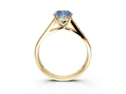 Solitaire Engagement Ring Setting for Fancy Blue Cushion Cut Center with Round Cut Channel Band and Prong Head in Yellow Gold