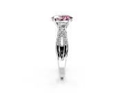 3 Stone Engagement Ring Setting for Fancy Pink Oval Center with Pave Split Shank and Prong Head in White Gold