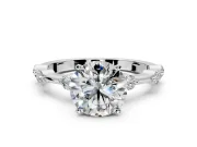 Solitaire Engagement Ring Setting for Round Cut Center with Bezel Station Band and Prong Head in Sterling Silver