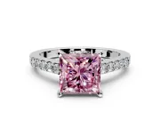 Solitaire Engagement Ring Setting for Fancy Pink Princess Cut Center with Crossover Accents and Prong Head in White Gold