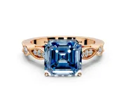 Solitaire Engagement Ring Setting for Fancy Blue Asscher Cut Center with Marquise and Bezel Accents and Prong Head in Rose Gold