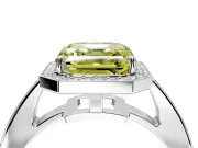 Bezel-Framed Halo Engagement Ring Setting for Fancy Yellow Asscher Cut Center with Pave Band and Prong Head in White Gold
