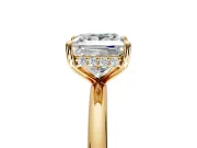 Hidden Halo Engagement Ring Setting for Princess Cut Center with Thin Rounded Band and Prong Head in Yellow Gold