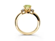 3 Stone Engagement Ring Setting for Fancy Yellow Cushion Cut Center with Wide Plain Band and Prong Head in Yellow Gold