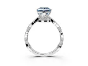 Solitaire Engagement Ring Setting for Fancy Blue Princess Cut Center with Accented Twist Band and Leaf Prong Head in Platinum