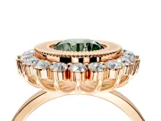 Halo Engagement Ring Setting for Fancy Green Round Cut Center with Milgrain Bezel Rim, Plain Band and Prong Head in Rose Gold