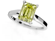 Solitaire Engagement Ring Setting for Fancy Yellow Emerald Cut Center with Tapered Shoulders and Prong Head in Sterling Silver