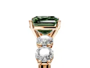 5 Stone Engagement Ring Setting for Fancy Green Asscher Cut Center with Graduated Accents and Prong Head in Rose Gold