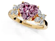 Floral Engagement Ring Setting for Fancy Pink Heart-Shaped Center with Marquise Cluster Shoulders and Prong Head in Yellow Gold