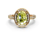 Halo Engagement Ring Setting for Fancy Yellow Oval Center with Framed Halo, Pave Band and Prong Head in Yellow Gold