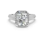 Halo Engagement Ring Setting for Radiant Cut Center with Knife Ridge Cathedral Band and Prong Head in Platinum