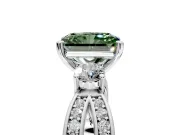 3 Stone Engagement Ring Setting for Fancy Green Radiant Cut Center with Pave Twist Band and Prong Head in Platinum