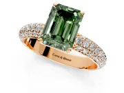 Solitaire Engagement Ring Setting for Fancy Green Emerald Cut Center with Domed Multi-Row Pave Band and Prong Head in Rose Gold