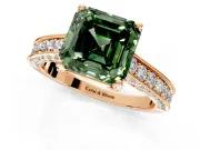 Solitaire Engagement Ring Setting for Fancy Green Asscher Cut Center with Milgrain-Framed Pave Band and Prong Head in Rose Gold
