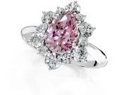 Small-Accent Cluster Halo Engagement Ring Setting for Fancy Pink Pear-Shaped Center with Plain Band and Prong Head in Sterling Silver