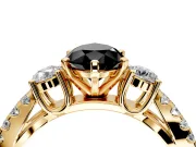 3 Stone Engagement Ring Setting for Fancy Black Pear-Shaped Center with Pave Split Shank and Prong Head in Yellow Gold