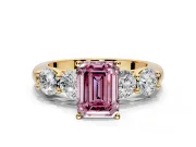 5 Stone Engagement Ring Setting for Fancy Pink Emerald Cut Center with Graduated Accents and Prong Head in Yellow Gold