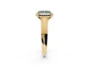 Halo Engagement Ring Setting for Fancy Green Radiant Cut Center with Knife Ridge Cathedral Band and Prong Head in Yellow Gold