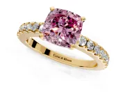 Solitaire Engagement Ring Setting for Fancy Pink Cushion Cut Center with Single Row Accent Band and Prong Head in Yellow Gold