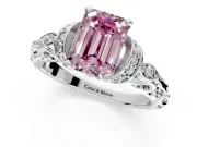 Solitaire Engagement Ring Setting for Fancy Pink Emerald Cut Center with Filigree Band and Prong Head in Platinum