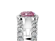 Halo Engagement Ring Setting for Fancy Pink Cushion Cut Center with Wide-Open Pave Split Shank and Prong Head in Platinum