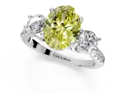 3 Stone Engagement Ring Setting for Fancy Yellow Oval Center with Crossover Basket, Pave Band and Prong Head in Platinum
