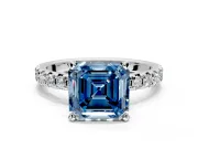 Solitaire Engagement Ring Setting for Fancy Blue Asscher Cut Center with Large Accents and Prong Head in Platinum