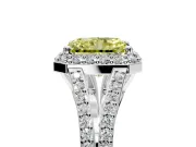 Halo Engagement Ring Setting for Fancy Yellow Radiant Cut Center with Pave Split Shank and Prong Head in Platinum