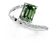 Solitaire Engagement Ring Setting for Fancy Green Emerald Cut Center with Pave Bypass Swirl Band and Prong Head in Platinum