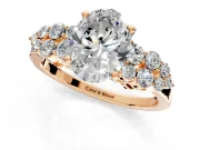 Cluster Engagement Ring Setting for Oval Center with 2-Row Shoulder Clusters and Prong Head in Rose Gold