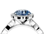 Halo Engagement Ring Setting for Fancy Blue Round Cut Center with Pave and Plain Twist Band and Prong Head in Sterling Silver