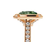 Halo Engagement Ring Setting for Fancy Green Radiant Cut Center with Milgrain Pave Band and Bezel Head in Rose Gold