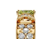 Pave Engagement Ring Setting for Fancy Yellow Emerald Cut Center with Curved Accent Rows, Openwork and Prong Head in Yellow Gold