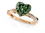 Side Accent Engagement Ring Setting for Fancy Green Heart-Shaped Center with Accent Shoulders and Prong Head in Rose Gold