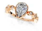 Milgrain Bezel Engagement Ring Setting for Pear-Shaped Center with Marquise Stations and Bezel Head in Rose Gold