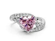Solitaire Engagement Ring Setting for Fancy Pink Heart-Shaped Center with Pave Bypass Twist Band and Prong Head in White Gold