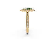 Milgrain Halo Engagement Ring Setting for Fancy Green Oval Center with Bezel Point Accents and Prong Head in Yellow Gold