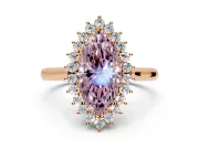 Starburst Halo Engagement Ring Setting for Fancy Pink Marquise Center with Thin Round-Wire Band and Prong Head in Rose Gold