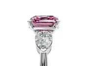 3 Stone Engagement Ring Setting for Fancy Pink Asscher Cut Center with Large Pear-Shaped Accents and Prong Head in White Gold